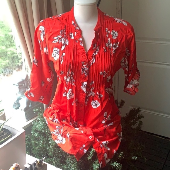 INTERNATIONAL Company (INC) Red Floral Tunic / Blouse Size Large - Picture 1 of 9